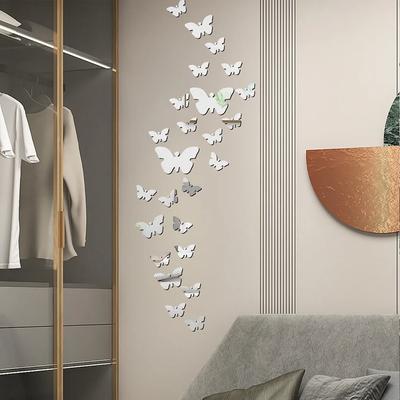 36pz Adesivo da Parete Farfalle Specchiate 3D Decorazione Soggiorno Farfalle Acriliche Fai da Te Adesivo da Parete per Sfondo TV Camera da Letto Decorazione Casa