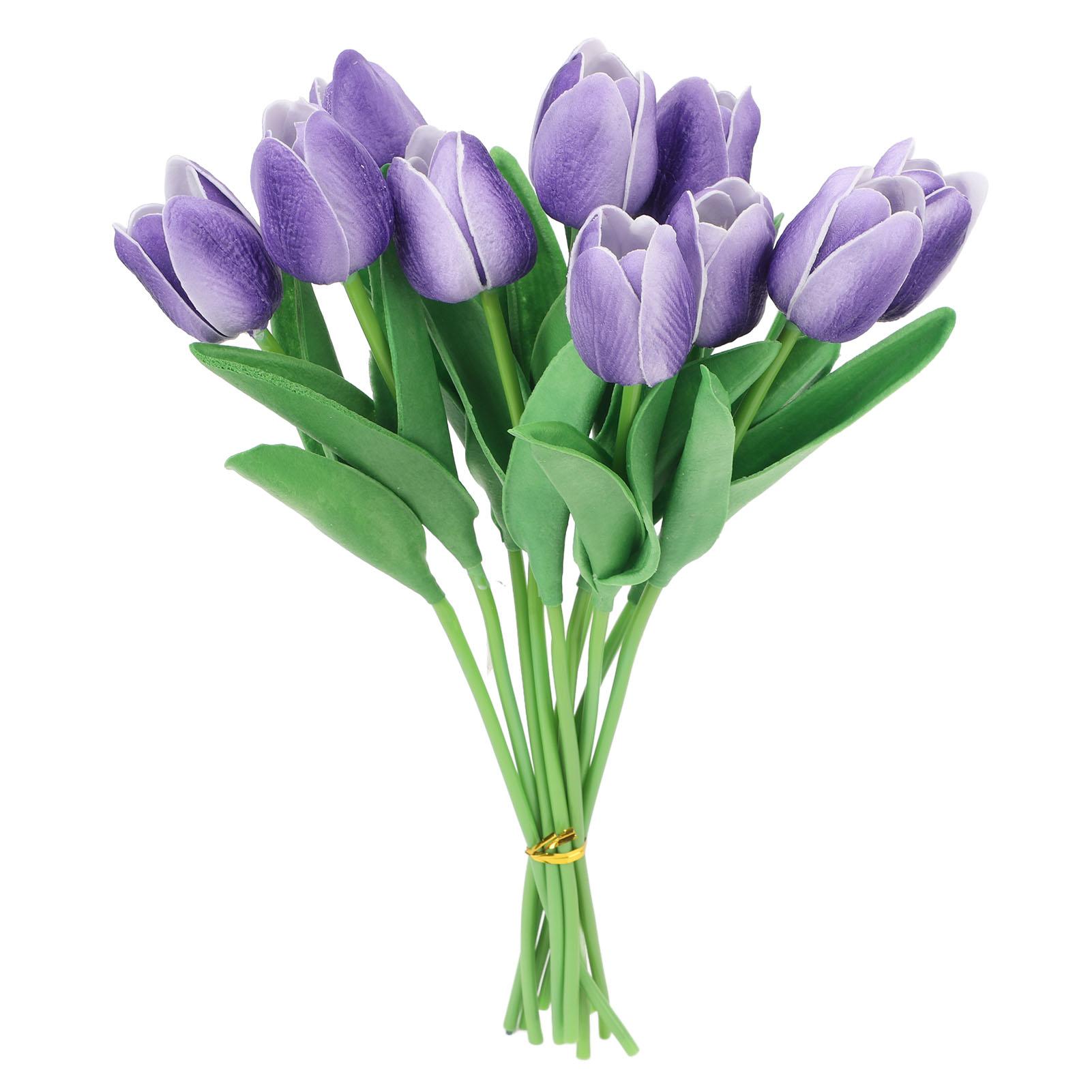 

10pcs Artificial Tulip Flowers High Simulation Flowers Decor for Living Room Dinner Table Purple фиолетовый