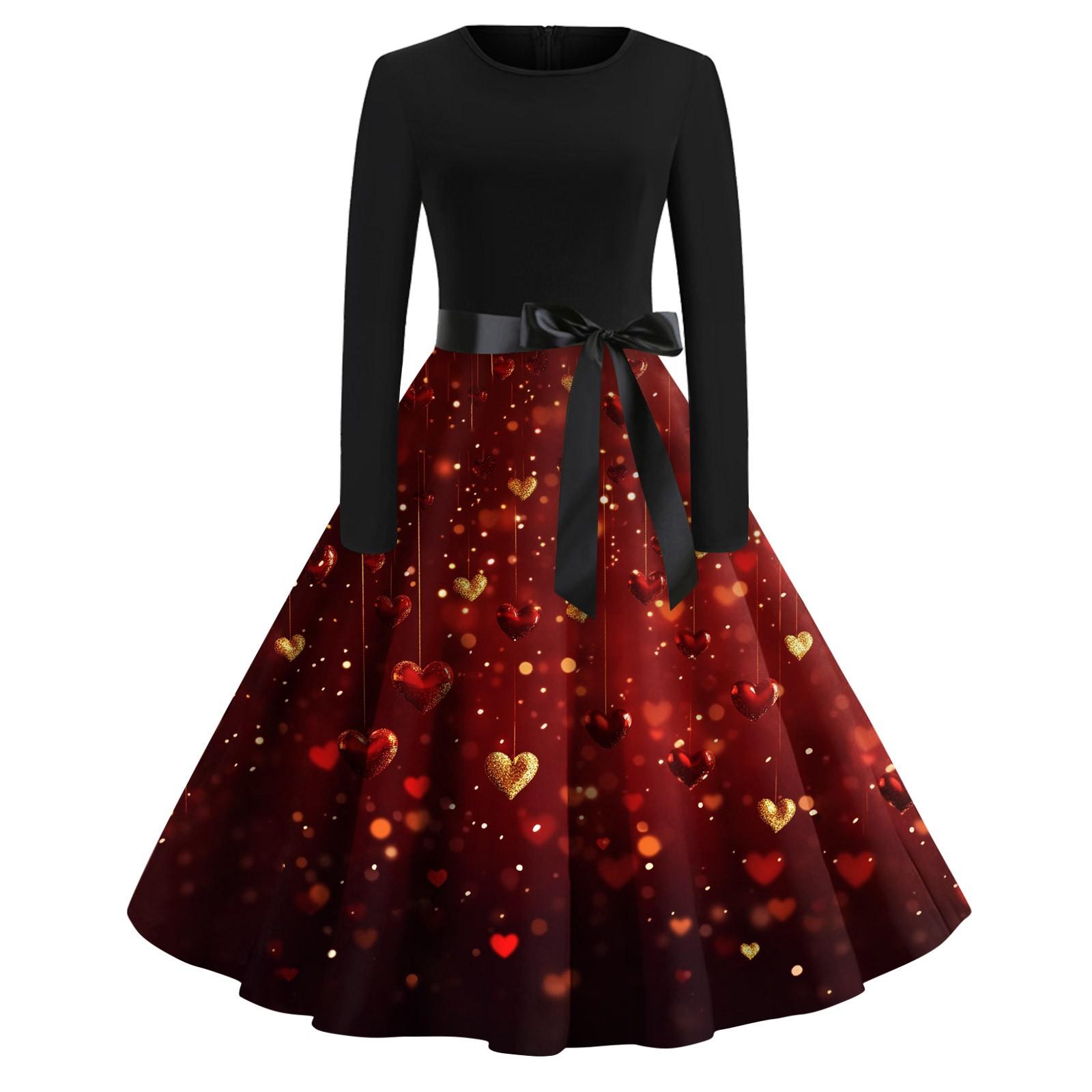 

Женское платье с круглым вырезом и большим подолом, плиссированная юбка с длинными рукавами, платье XL винный