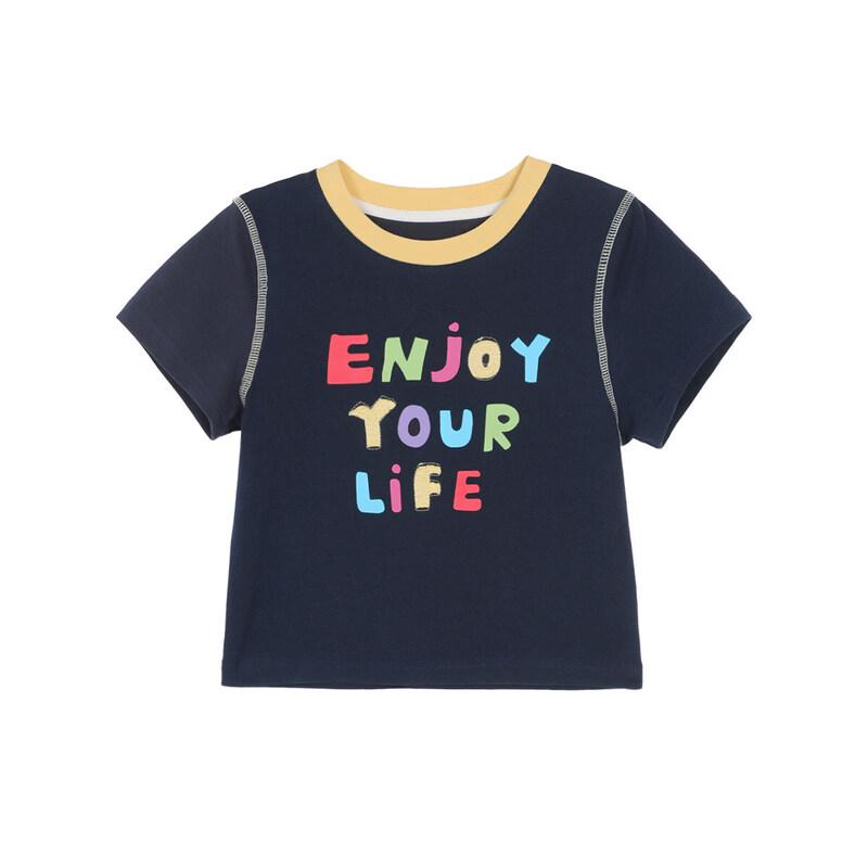 LUSON Girls' Cartoon Color-Block Short Sleeve T-Shirt