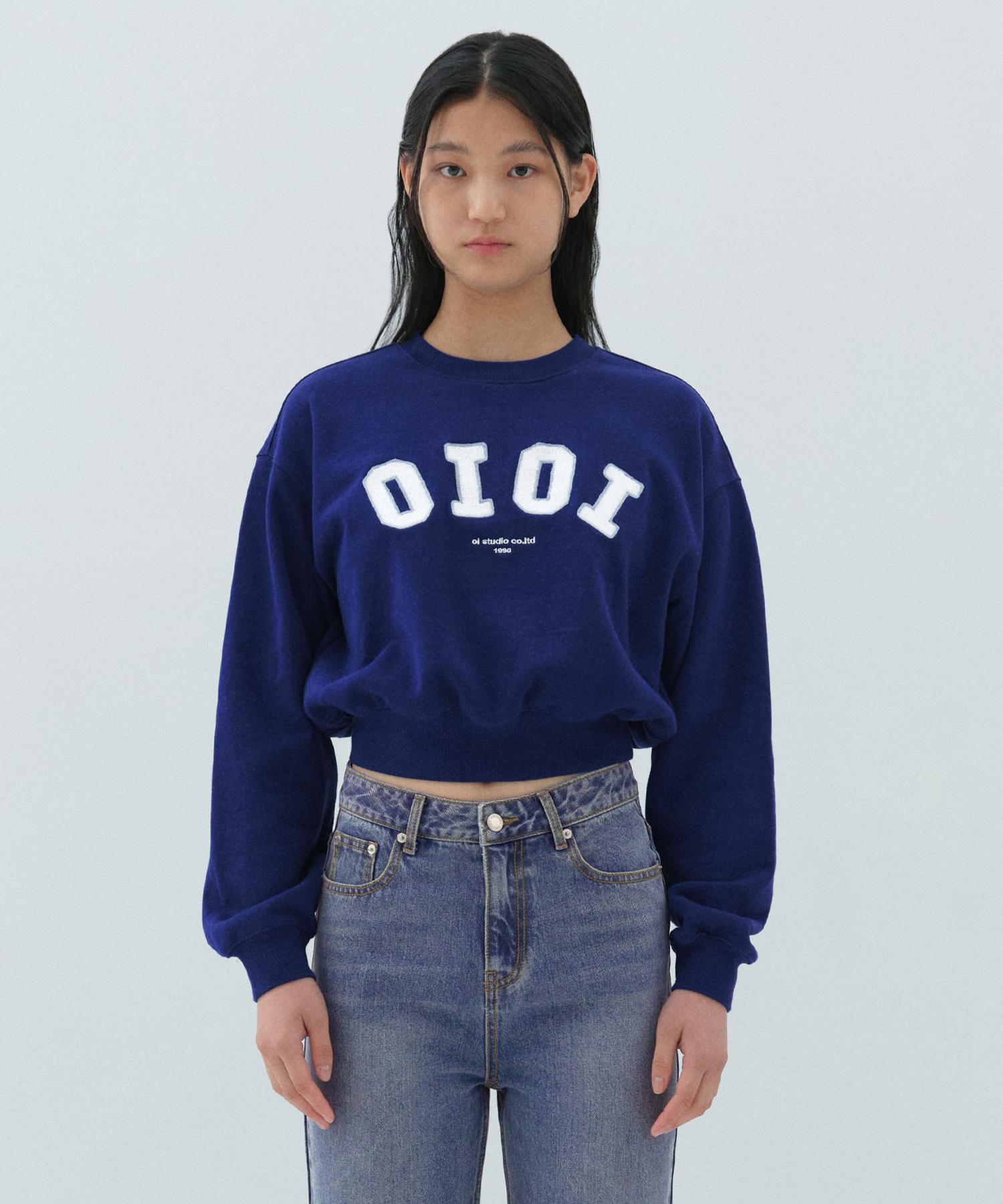 Oioi Collection Фирменная укороченная толстовка букле_Синяя Xs