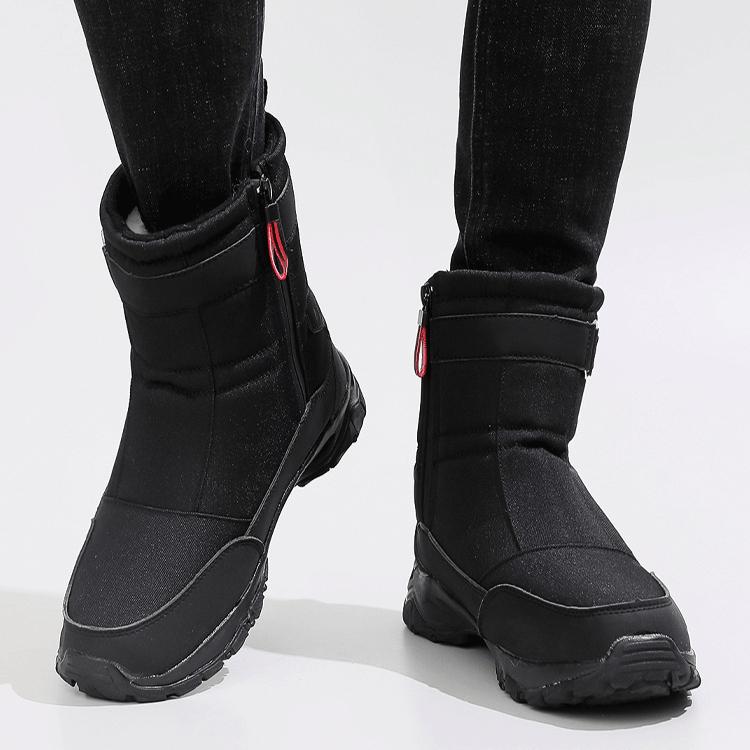 Men's Snow Boots With Fur Lined Waterproof Outdoor Anti-Slip Walking Ankle Booties for Male Winter Warm Comfortable Work Fleece Zipper Mid-Calf Boots