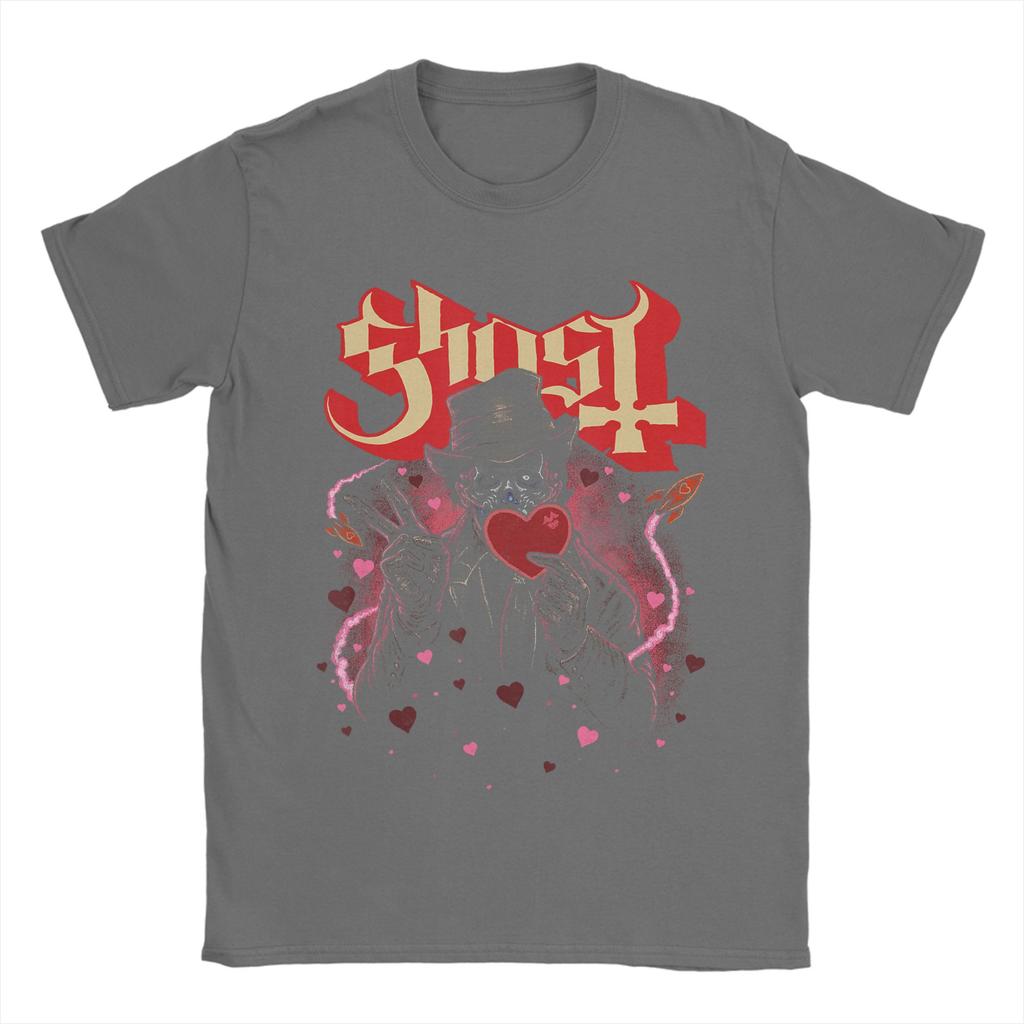 Ghost Band Valentines Day Flower Heart Skull TShirts for Men Awesome Cotton Tees Round Collar Short Sleeve T Shirt Tops
