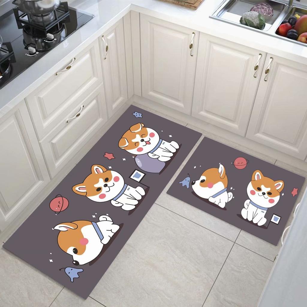 Cartoon Kitchen Floor Mat, Water-Absorbing And Oil-Absorbing Diatom Mud Floor Mat, Wear-Resistant And Dirt-Resistant L-Shaped Floor Mat, Anti-Skid Ma