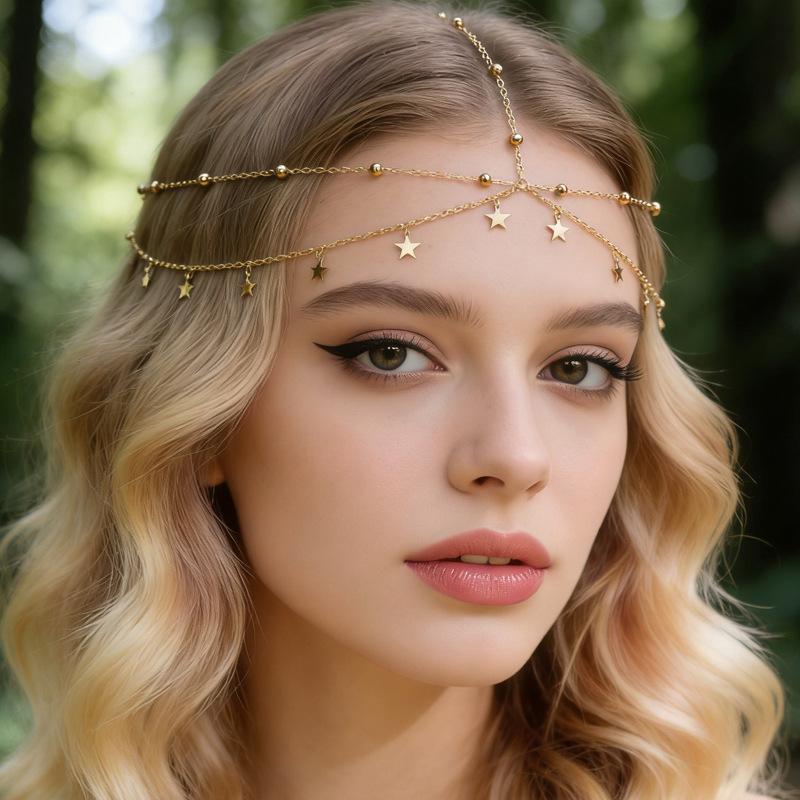 Fashion Bride Crystal Pendant Tassel Hair Chain For Women Exquisite Metal Geometric Multilayer Thin Head Chain Wedding Jewelry