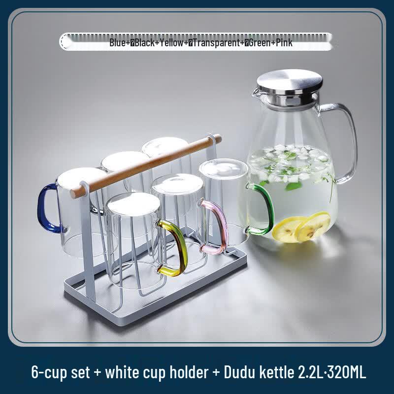 Handun Thickened Borosilicate Glass Pitcher and Six-Color Mug Set