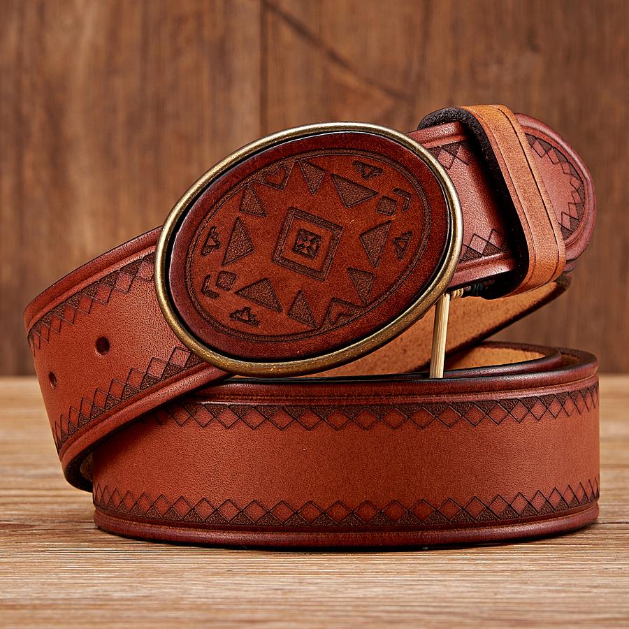 High Quality Real Genuine Leather Belt Luxury Smooth Buckle Belt Pure Cowskin Engraving Strap Male Cowboy Jeans for Man