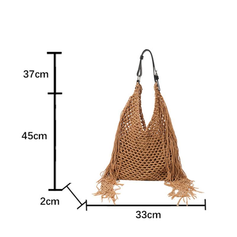 Yogodlns Fashion Long Tassel Shoulder Bag Thread Woven Women's Bag New Hollowed Out Handbag Summer Beach Vacation Bag
