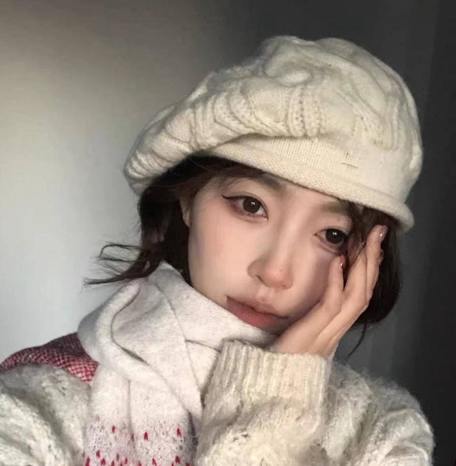 Solid Color Wool Beret Korean Crochet Casual Versatile Bud Hat Women'S Autumn And Winter British Retro Knitted Wool Hat