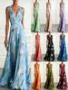 10-Color V-Neck Sleeveless Waist-Cinching Thick Chiffon Printed Zipper Evening Gown