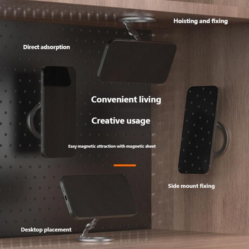 Double Hoop Magnetic Phone Holder with Full Rotation Capability Foldable Metal Construction for Desks