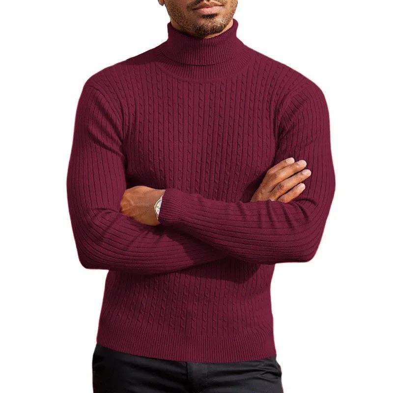 Autumn Winter New Men's Cable Knit Sweater Beige Turtleneck Basic Style Casual Slim Fit Knitwear Male Soft Knitted Pullover
