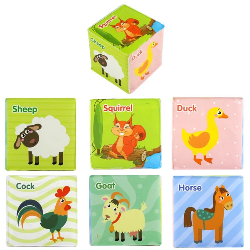 Infant Montessori Early Education Picture Dice Baby Recognize Cute Animal Digital Soft Set Rattle Cube Building Block Toys