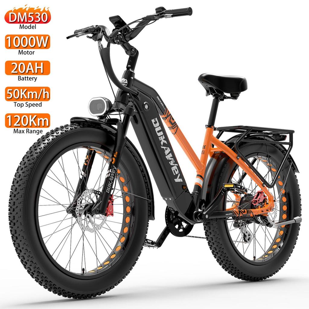 Elektrické kolo Terénní DuKawey DM530 26" Tlusté pneumatiky 1000W Elektrické kolo pro dospělé 52V 20AH Hydraulická brzda Max. zatížení 150 kg
