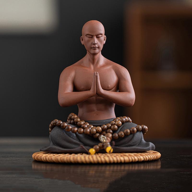 

Ceramic Praying the young monk sculptures figurines Purple sand characters Home Room Office Zen Wealth Luck Feng Shui Decor