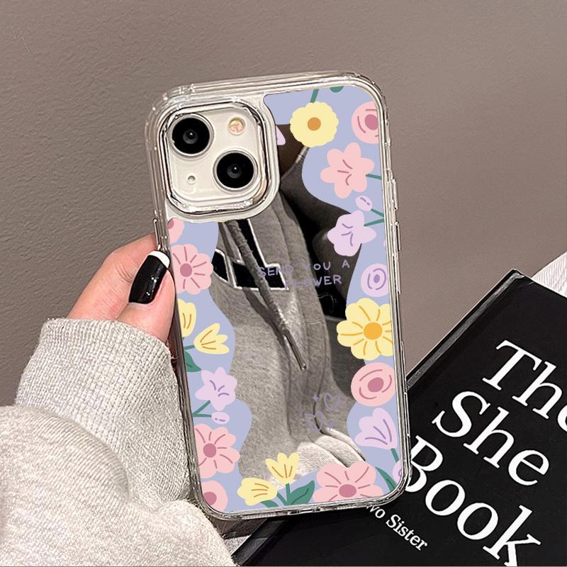 Luxury Make UP Mirror Phone Case For iPhone 16 Pro Max 11 13 14 15 12 16 Plus XR X XS 16promax 15promax Flower Back Covers Funda