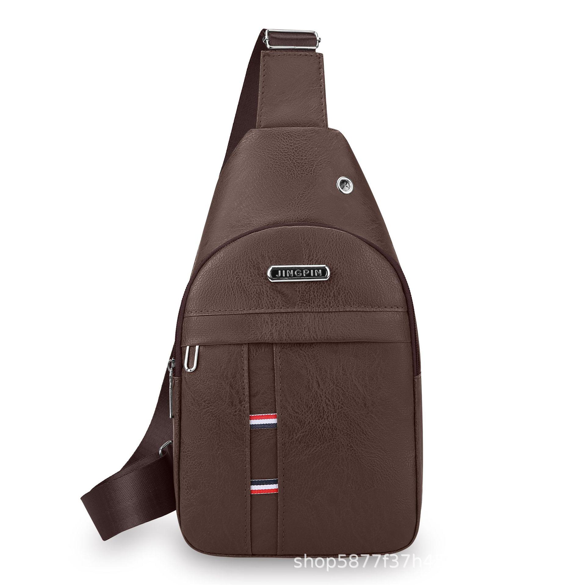 

Men s Trendy Single Shoulder Crossbody Bag with Earphone Slot - Versatile, Fashionable, Casual Business Chest Bag 30×5×17 кавовий