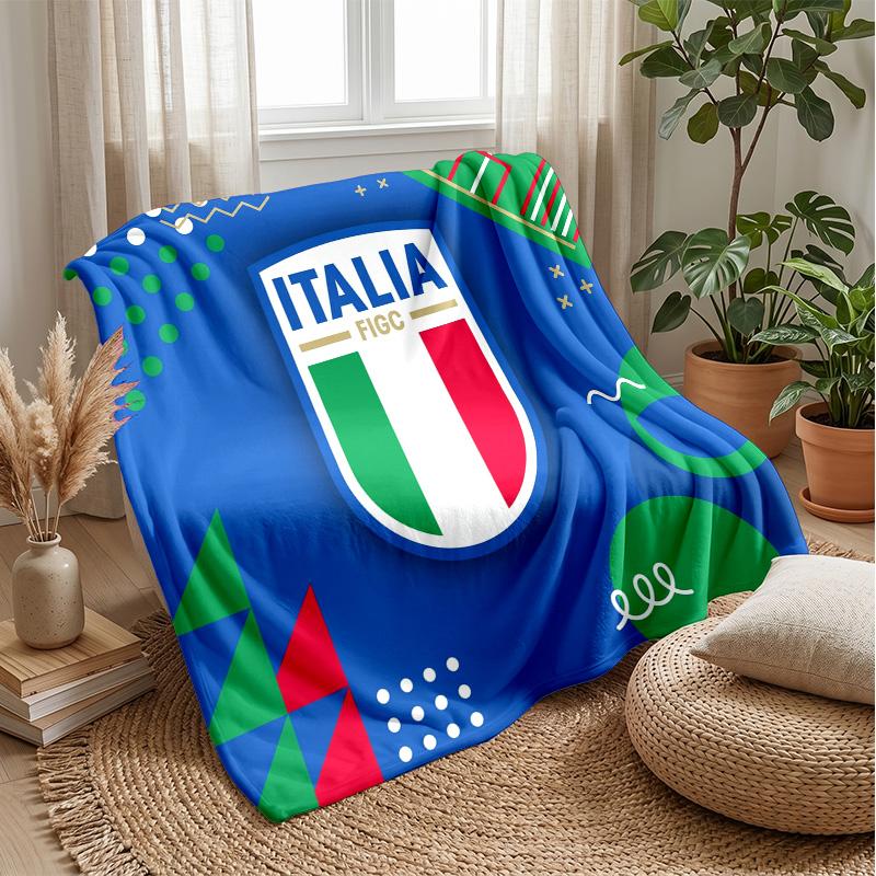 Italy Football Printed Flannel Blanket Skin Friendly Warm Decorative Throw for Indoor Couch Bed Daily Use