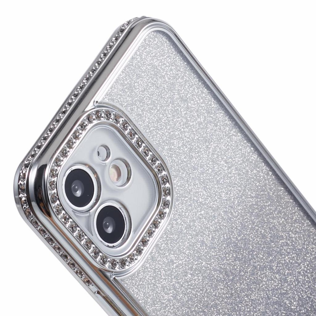 For iPhone 12 Case Scratch-Proof TPU Rhinestone Decor Gradient Phone Shell