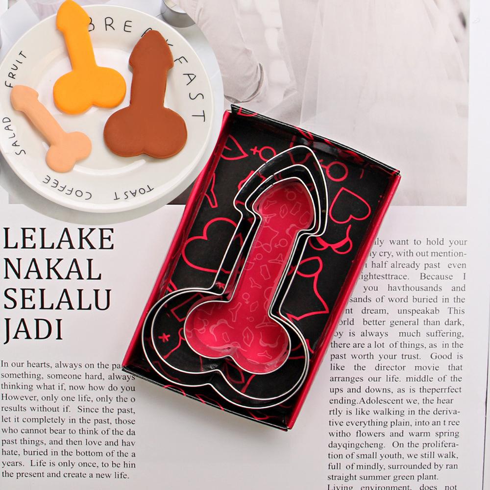 3pcs Penis Shape Cookie Cutter Dick Biscuit Mold Stainless Steel Fondant Cake Cutter DIY Kitchen Baking Decorating Tool Party