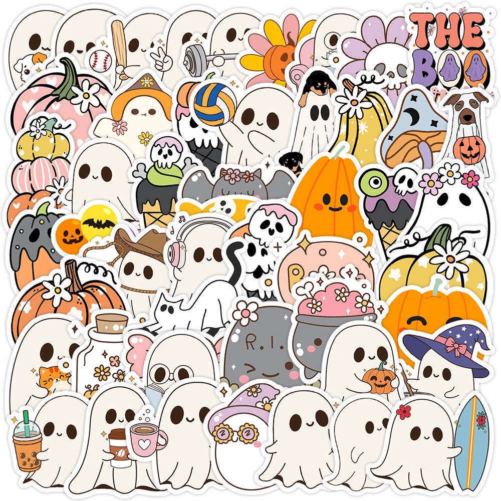 50 Cute Halloween Ghost Stickers - Waterproof Decor for Phones & Bottles