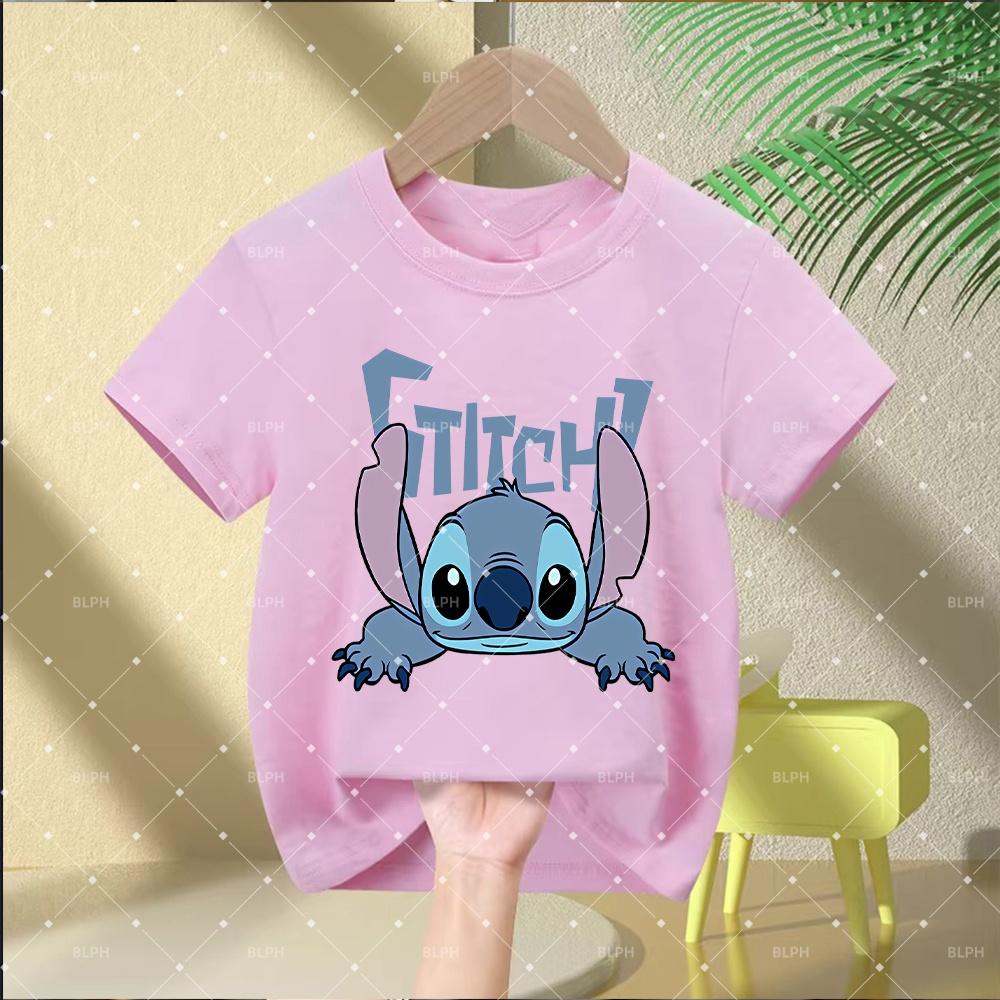 Disney Stitch Children s T-Shirt with Cute Cartoon Character Print, Soft and Casual Short Sleeve 100