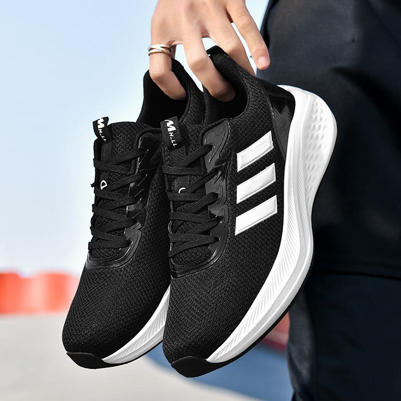 

Новые модные мужские и женские четырехсезонные низкие удобные туфли дышащие повседневные кроссовки для бега 43 чёрный/белый