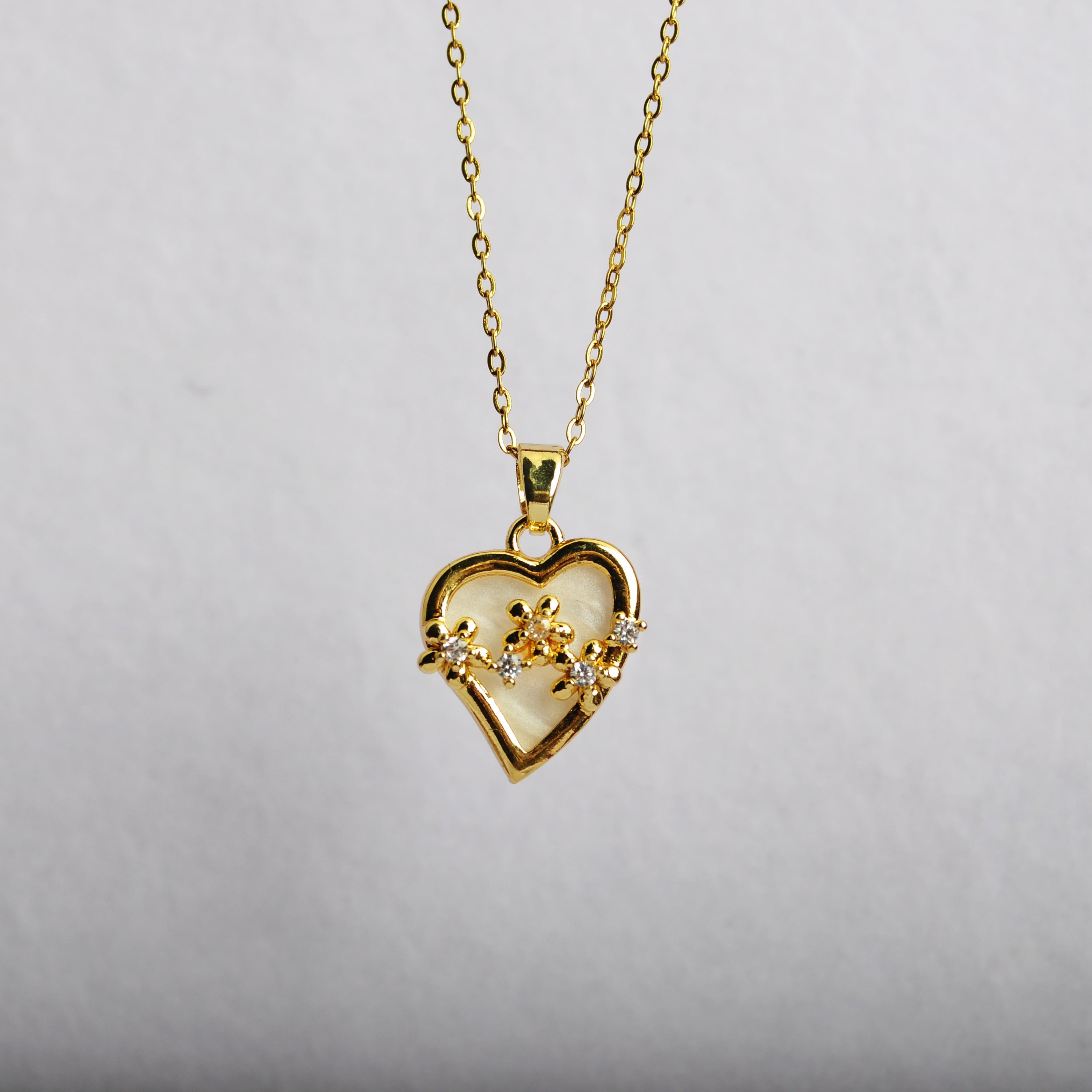 1 Piece Heart Mother-of-Pearl Inlaid Diamond Flower Necklace, Gentle and Elegant Style, Daily Commute / Date Outfit / Valentin 45cm