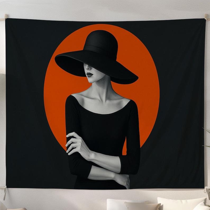 Lady wearing a hat tapestry 75x100 чёрный