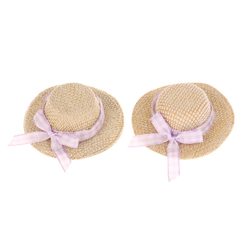 2 ks Miniaturní slaměný klobouk Mini slaměné klobouky pro panenky s mašlí Klobouk Ozdoba domečku pro panenky Ručně pletené Doplňky domečku pro panenky