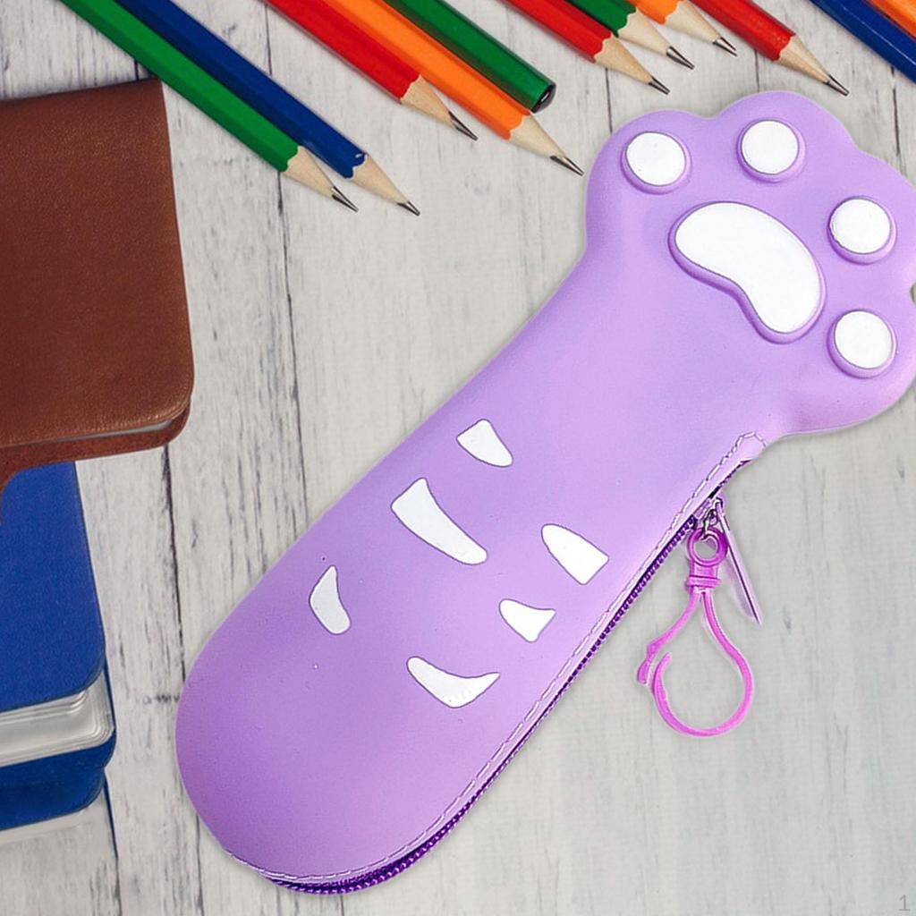 Silicone Pencil Case Cat Claw Design Multipurpose Waterproof Large Capacity Small Zipper Closure