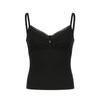 Sexy Folds Buttons Sleeveless Crop Top Black Vintage Y2K Corset Tops  Casual Basic T-shirt