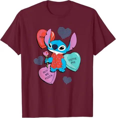 Hot Fashion Casual Disney Stitch Funny Candy Hearts Valentine s Day T-Shirt S-4XL Summer S