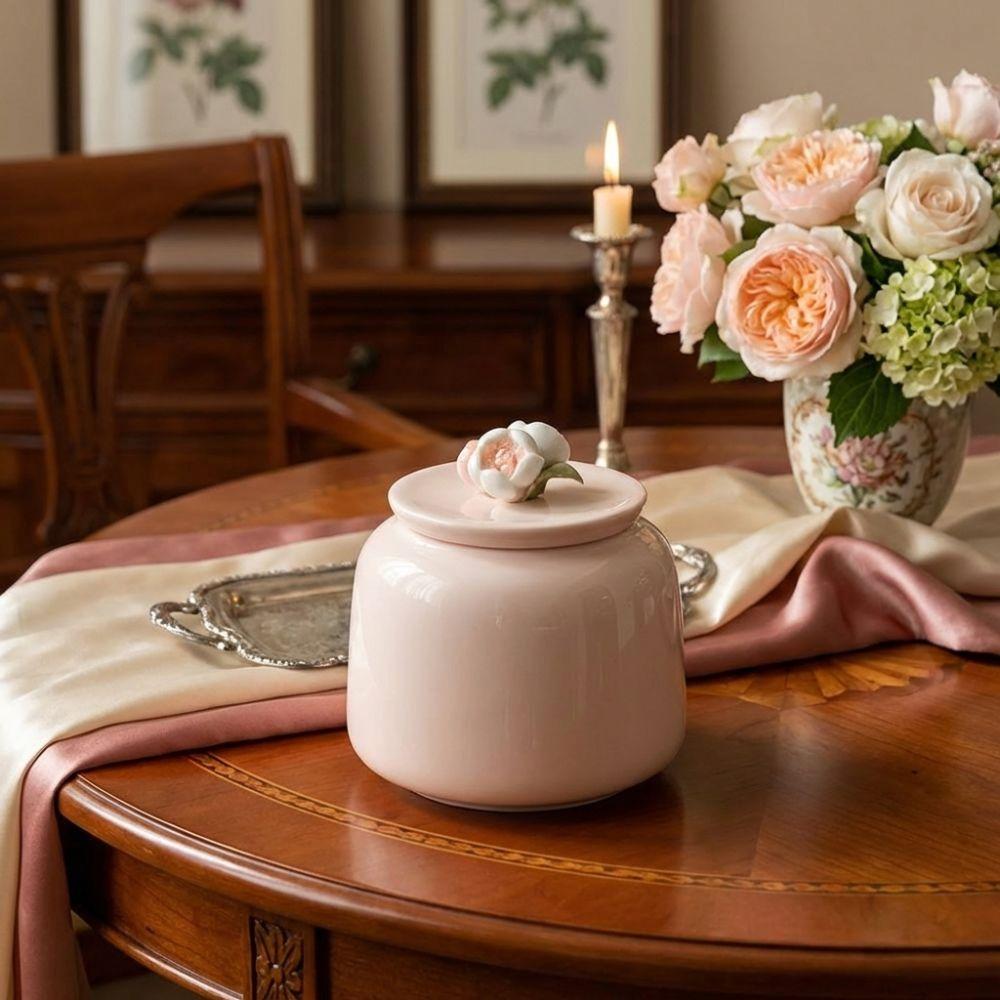 Moisture Proof Ceramic Tea Jar Flower-Patterned Tea Sealed Jar Universal Tea Storage Jar  Office