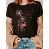 Dandelion Pink Flamingo Fashion Letter Print T-Shirt, Short Sleeve Crew Neck Casual Top for Summer