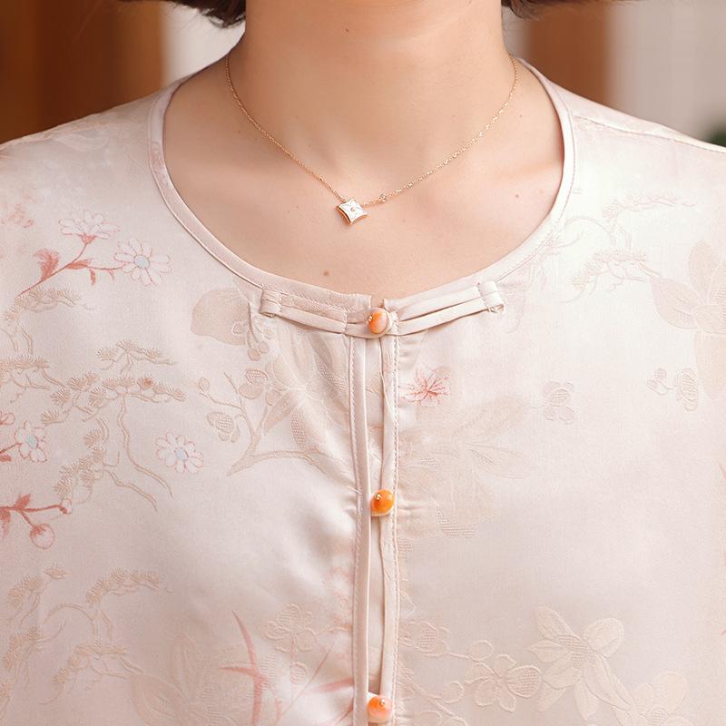 Chinese-Style Lightweight Chiffon Top for Middle-Aged Women (40-60) - Summer Shirt