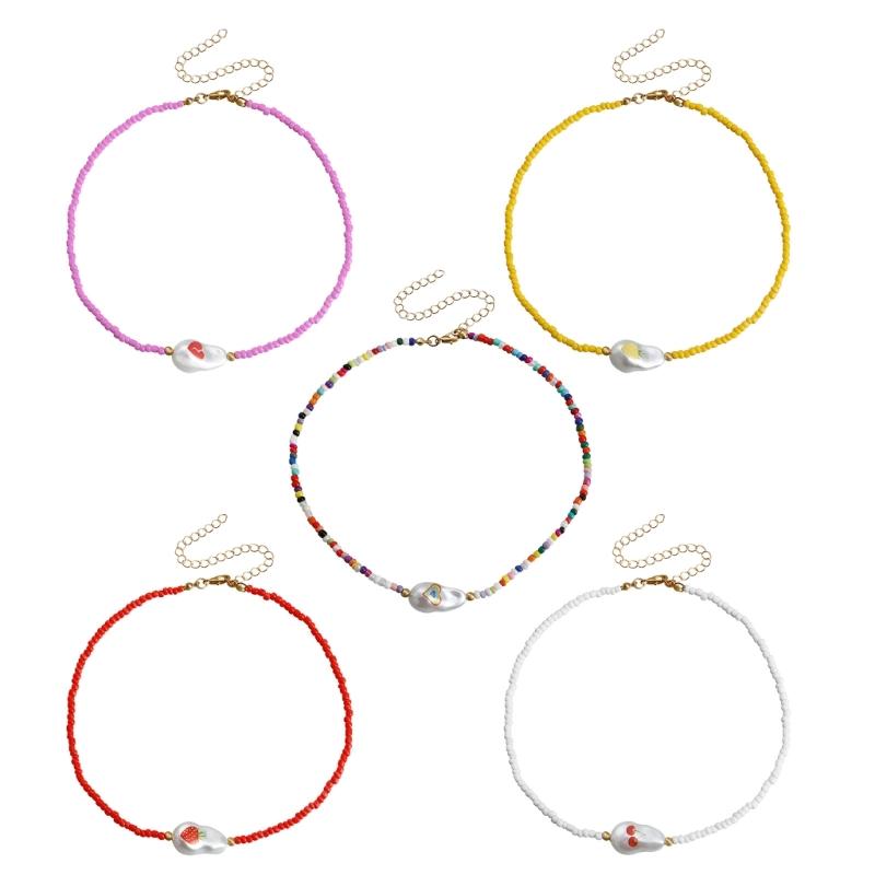 Baroque Simulated Pearls Necklace Short Clavicle Chain Necklace Bohemia Jewelry Dainty Clavicle Chain for Women Girl