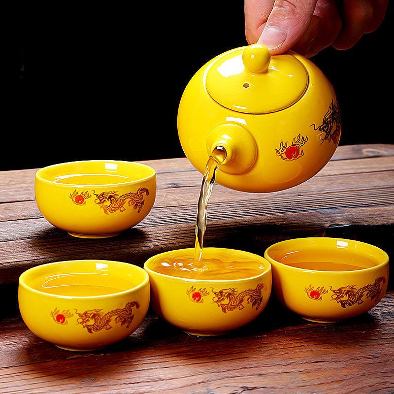 Kung Fu Teaware Sets Golden Dragon Tea Set Ceramic Kung Fu Retro Chinese Teapot