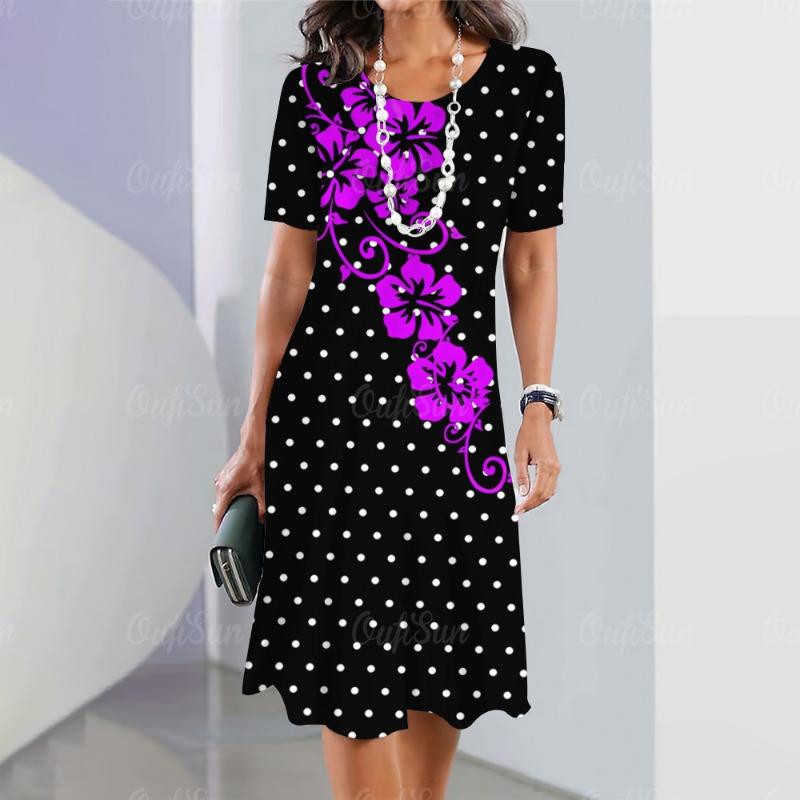 Neue Vintage Damenkleider mit Blumen-Patchwork-Print, elegantes, lässiges Kurzarmkleid Y2k, lockeres, übergroßes Modekleid 2023