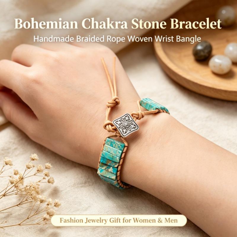 Bohemian Chakra Stein Armband für Damen Herren, Kaiserstein Geflochtenes Seil Gewebtes Handgelenk Armband, Mode Handgemachter Schmuck Geschenk