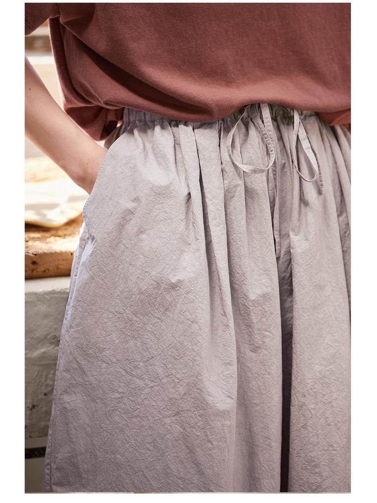 Women's Retro Artistic Cotton Wide-Leg Cropped Trousers with Elastic Waist - Casual and Slimming