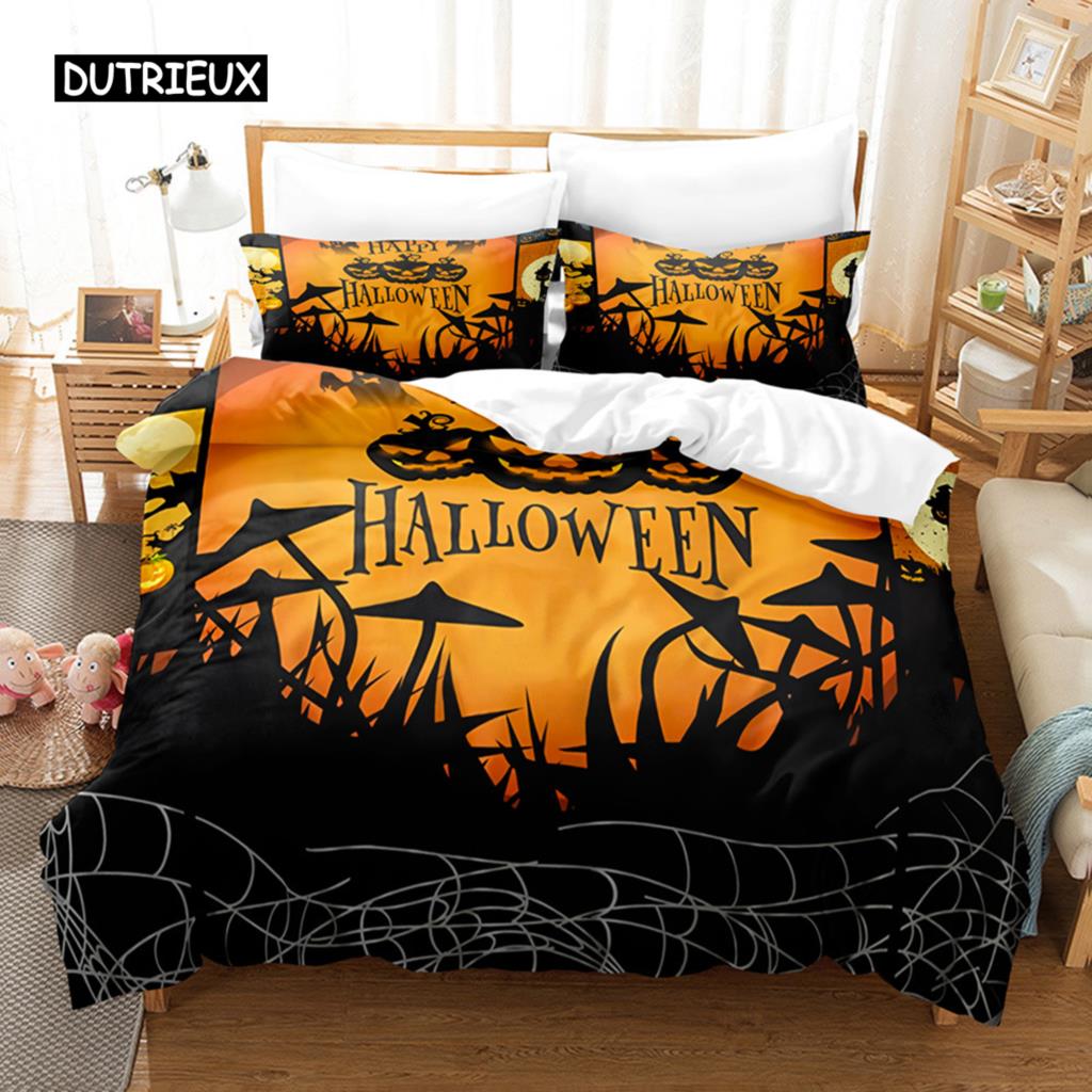 Halloweenský povlak na přikrývku Kreslená dýně Twin povlak na přikrývku Lucerna Ložní souprava Polyesterový povlak na přikrývku s duchem pro děti Chlapce Dívky