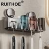 Suction Cup Multifunctional Toothbrush Rack and Mug Holder Wall Mounted Toothpaste and Mouthwash Storage with Tooth Cup