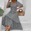 Qybian Abito Midi da Donna Floreale Senza Schiena Scollo a V Manica Corta Boho Estivo da Spiaggia Abito Lungo Orlo Alto Basso Abito Donna Sexy