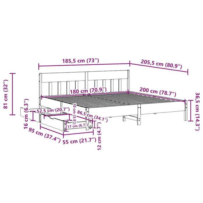 VidaXL Cadre de lit et tête de lit blanc 180x200 cm bois de pin massif, meuble de chambre à coucher, sommier, lit en bois, 3301858