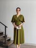 2025 Summer European & American Puff Sleeve V-Neck Waist-Gathering French Long Dress