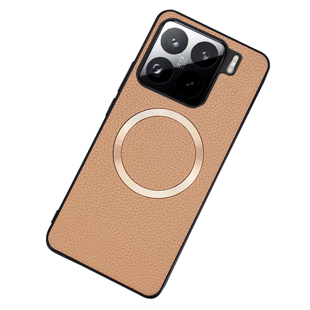 Pouzdro pro Xiaomi 15 kompatibilní s MagSafe Litchi Texture PU kůže + TPU kryt na telefon