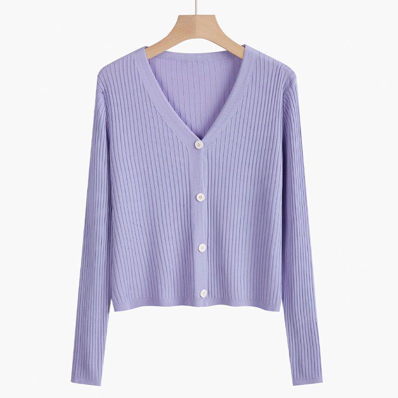 2024 Women's V-Neck Slimming Knit Cardigan: Spring/Summer Short Style for Skirts