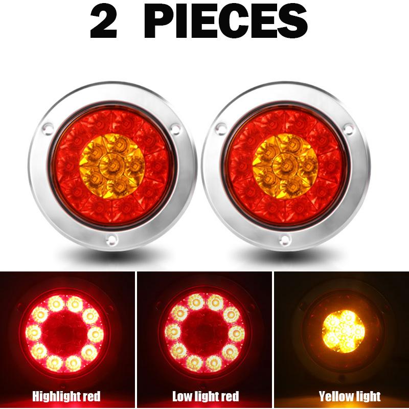 4 Inch LED Round Tail Lights Brake Turn Signal Light Rear Stop Warning Lamp for Truck Trailer Tractor Reverse Taillights 12V 24V 2x Yellow Red