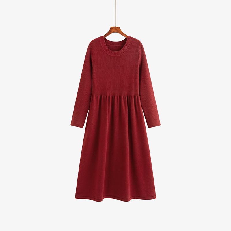 Women's Plus Size Knit Dress - Round Neck, Winter 2025, Loose Fit